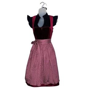 New Medium Oktoberfest Red Burgundy Velvet Dirndl Dress Bavarian German Festival
